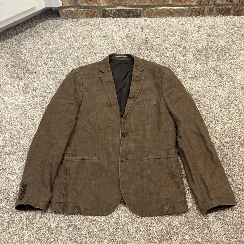 H&M Slim Fit 100% Linen Suit Jacket Blazer Mens Size 38R Brown